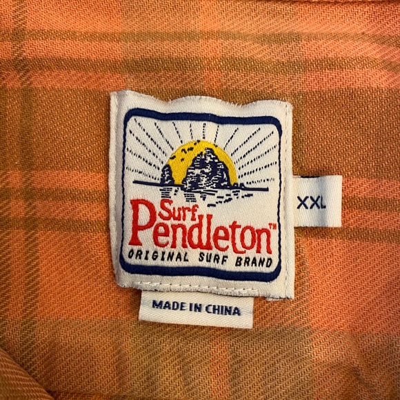 Pendleton - Surf Pendleton Cotton Orange Plaid Men’s XXL Long Sleeve Shirt - Picture 4 of 7